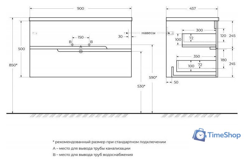  Cezares Тумба под умывальник DUET-N-900-2C-SO-BL DUET-N - Изображение №2 — Интернет-магазин Time-Shop