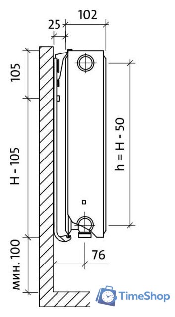 Стальной панельный радиатор Royal Thermo Ventil Compact VC22-500-800 (Bianco Traffico) - Изображение №2 — Интернет-магазин Time-Shop