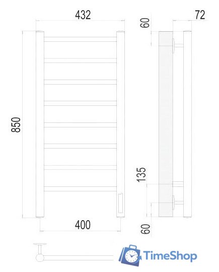 Полотенцесушитель TERMINUS Аврора П8 400x850 электро (хром) - Изображение №3 — Интернет-магазин Time-Shop
