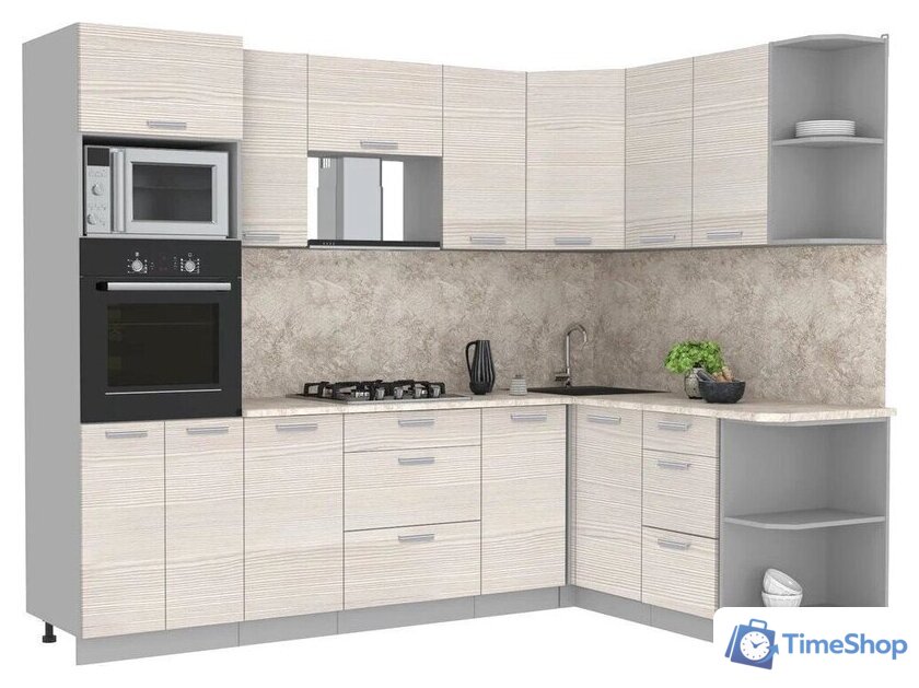 Готовая кухня Интерлиния Мила Лайт 1.68x2.6 правая (вудлайн кремовый/вудлайн кремовый/малага) - Изображение №1 — Интернет-магазин Time-Shop