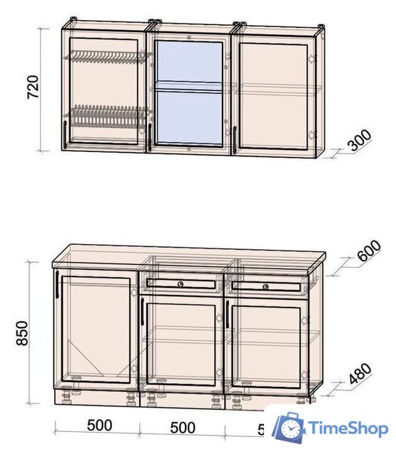 Готовая кухня Интерлиния Тренд 1.5А (мята/мята/дуб бунратти) - Изображение №3 — Интернет-магазин Time-Shop