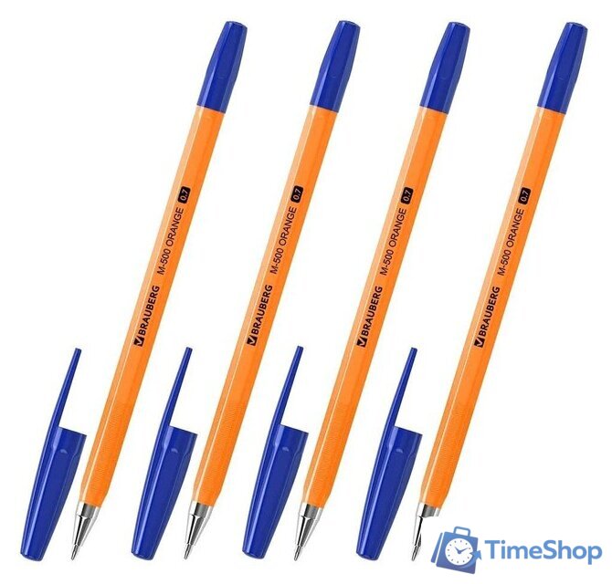 Набор шариковых ручек BRAUBERG M-500 Orange 143950 (4 шт) - Изображение №1 — Интернет-магазин Time-Shop