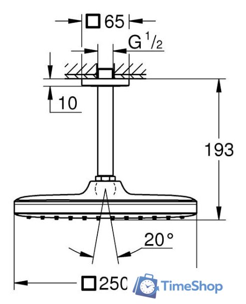 Верхний душ Grohe Tempesta 250 Cube 26683000 - Изображение №4 — Интернет-магазин Time-Shop