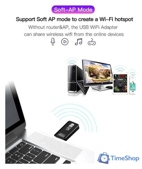 Wi-Fi адаптер USBTOP Dual Band USB Adapter AC1200 Mbps - Изображение №3 — Интернет-магазин Time-Shop
