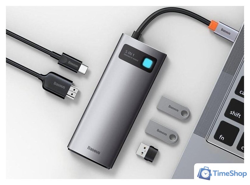 USB-хаб Baseus Metal Gleam Series Multifunctional HUB Type-C Hub Docking Station CAHUB-CX0G - Изображение №4 — Интернет-магазин Time-Shop