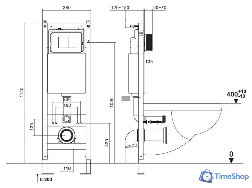 Унитаз подвесной Roxen Antares в комплекте с инсталляцией Asten Readle Zentralmodul AR0601-185W с белой кнопкой - Изображение №20 — Интернет-магазин Time-Shop