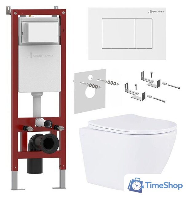 Унитаз подвесной Roxen Antares в комплекте с инсталляцией Asten Readle Zentralmodul AR0601-185W с белой кнопкой - Изображение №1 — Интернет-магазин Time-Shop