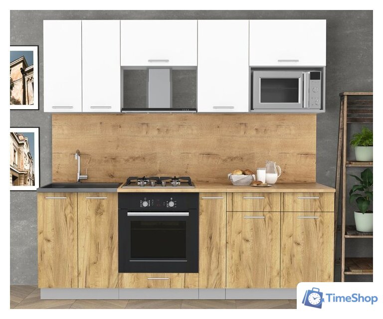 Готовая кухня Интерлиния Мила 2.2 ВТ (белый платинум/дуб золотой/дуб бунратти) - Изображение №1 — Интернет-магазин Time-Shop