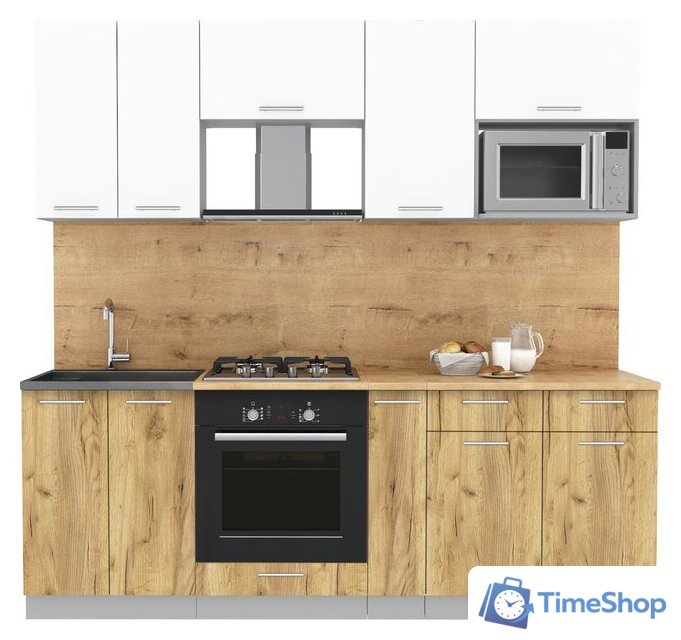Готовая кухня Интерлиния Мила 2.2 ВТ (белый платинум/дуб золотой/дуб бунратти) - Изображение №2 — Интернет-магазин Time-Shop