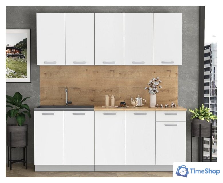 Готовая кухня Интерлиния Мила Лайт 2.0 (белый платинум/дуб бунратти) - Изображение №3 — Интернет-магазин Time-Shop