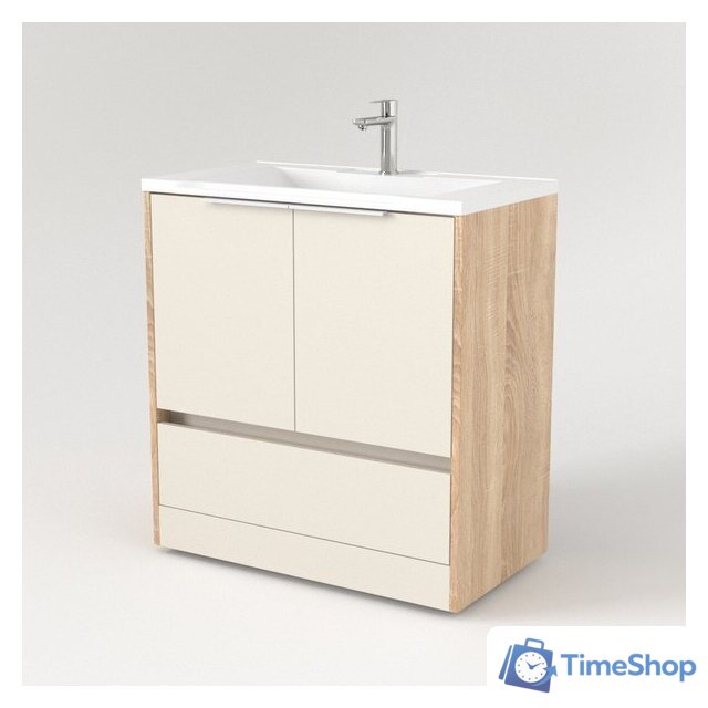  Дабер Тумба под умывальник 017 Andrea Elen 80 Т17.8А.0.18Б (бежевый/дуб бардолино/ручка белая) - Изображение №2 — Интернет-магазин Time-Shop