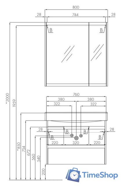  Акватон Тумба под умывальник Нортон 80 1A248901NT010 (белый/дуб эндгр.) - Изображение №6 — Интернет-магазин Time-Shop