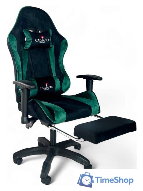 Игровое (геймерское) кресло Calviano 1585 (черный/зеленый велюр) - Изображение №1 — Интернет-магазин Time-Shop