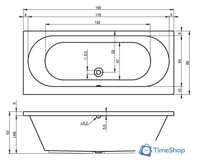 Ванна Riho Carolina 190x80 (без ножек) - Изображение №2 — Интернет-магазин Time-Shop