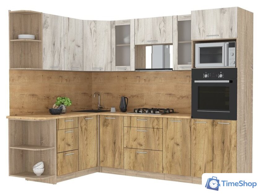 Готовая кухня Интерлиния Мила 1.68x2.6 левая (дуб белый-дуб золотой-дуб бунратти) - Изображение №1 — Интернет-магазин Time-Shop