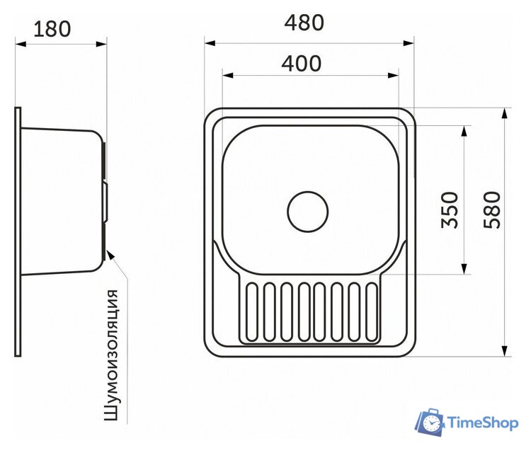 Кухонная мойка AKS Прямоугольная 58x48 (матовый хром) - Изображение №3 — Интернет-магазин Time-Shop