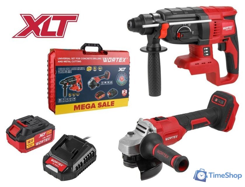  Wortex 1329852 (перфоратор, болгарка, 1 АКБ, кейс) - Изображение №1 — Интернет-магазин Time-Shop