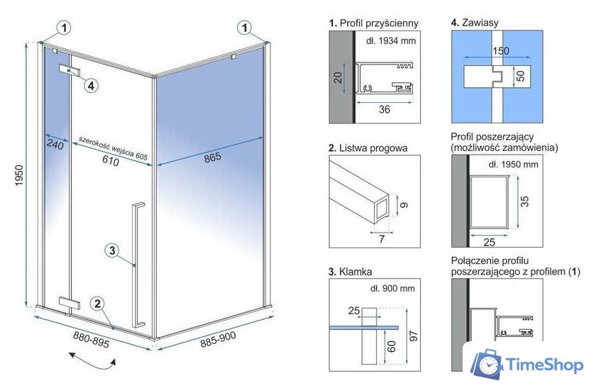 Душевой уголок Rea Fargo 90х90 (золото/прозрачное стекло) - Изображение №6 — Интернет-магазин Time-Shop