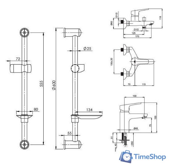 Комплект смесителей Rubineta Uno-10 + Uno-18 + Varianta – Delta 625025 - Изображение №5 — Интернет-магазин Time-Shop