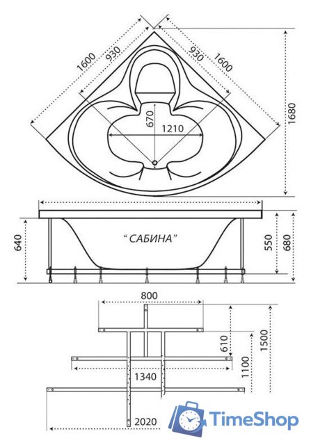 Ванна Triton Сабина 160x160 (с каркасом) - Изображение №7 — Интернет-магазин Time-Shop