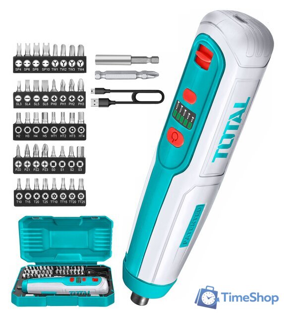 Электроотвертка Total TSDLI0403 (с АКБ, набор оснастки) - Изображение №1 — Интернет-магазин Time-Shop
