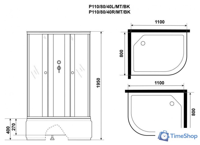 Душевая кабина Niagara Promo P110/80/40R/MT/BK 110x80x195 - Изображение №5 — Интернет-магазин Time-Shop