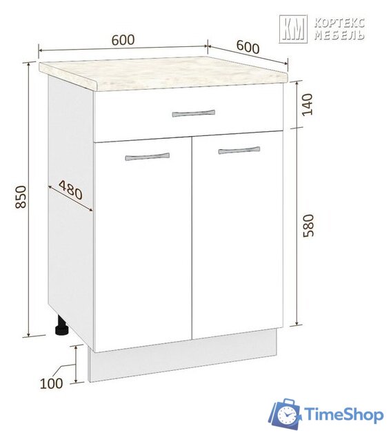 Шкаф напольный Кортекс-мебель Корнелия Лира НШ60р1ш (белый/королевский опал) - Изображение №3 — Интернет-магазин Time-Shop