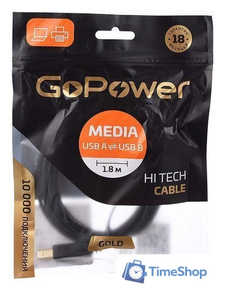 Кабель GoPower 00-00027492 USB Type-A - USB Type-B (1.8 м, черный) - Изображение №4 — Интернет-магазин Time-Shop