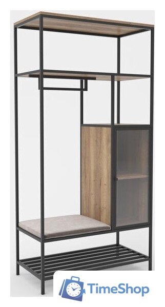 Стеллаж Hype Mebel Босс 120x200 (черный/дуб галифакс натуральный/велюр серый) - Изображение №1 — Интернет-магазин Time-Shop