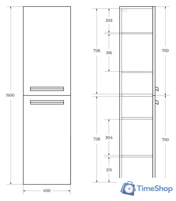  Cezares Шкаф-пенал ECO-1500-2A-SC-GR-P - Изображение №5 — Интернет-магазин Time-Shop