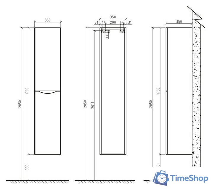  BelBagno Шкаф-пенал Ancona-N-1700-2A-SC-WO-L (левый, rovere moro) - Изображение №2 — Интернет-магазин Time-Shop