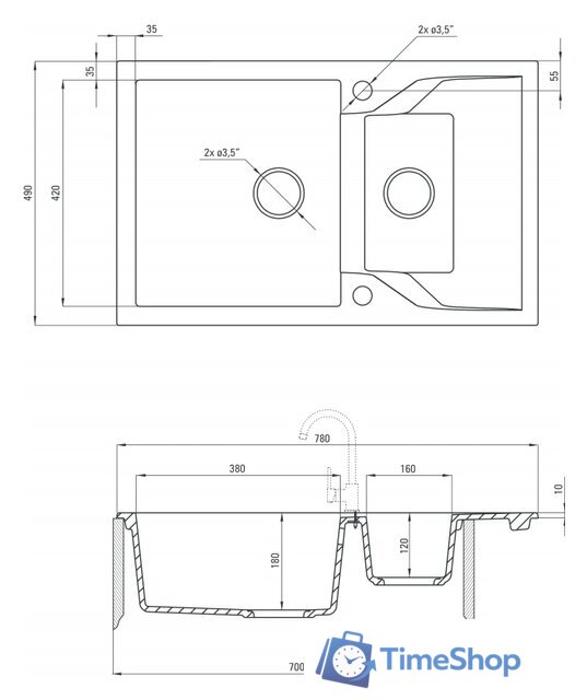 Кухонная мойка Deante Andante ZQN 7513 (песочный) - Изображение №2 — Интернет-магазин Time-Shop
