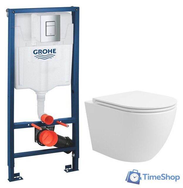 Унитаз подвесной Lauter Vortex 2110830 + GROHE Rapid SL 38772001 с кнопкой (прямоугольная, хром) - Изображение №1 — Интернет-магазин Time-Shop