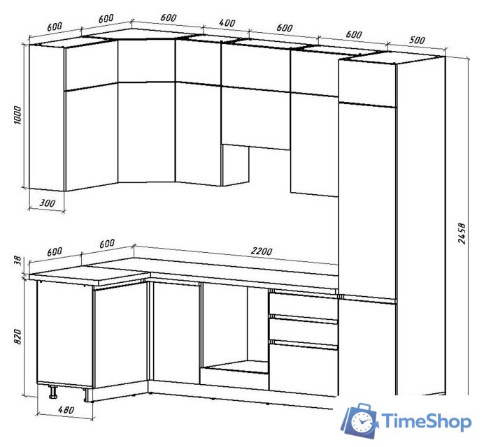 Готовая кухня ВерсоМебель Эко Премиум 1.2x2.7 левая (кашемир/ст. дуб вотан) - Изображение №8 — Интернет-магазин Time-Shop