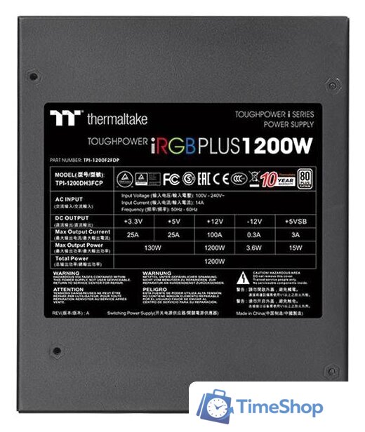 Блок питания Thermaltake Toughpower iRGB PLUS 1200W Platinum TT Premium Edition - Изображение №7 — Интернет-магазин Time-Shop