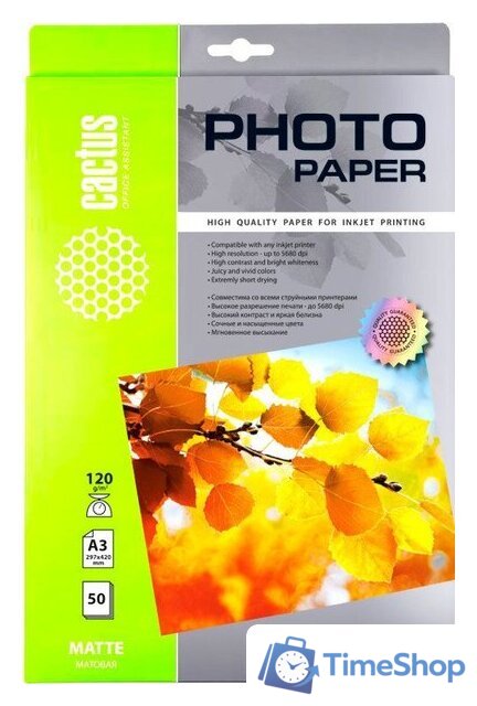 Офисная бумага CACTUS Матовая A3 120г/м2 50 л CS-MA312050 - Изображение №1 — Интернет-магазин Time-Shop