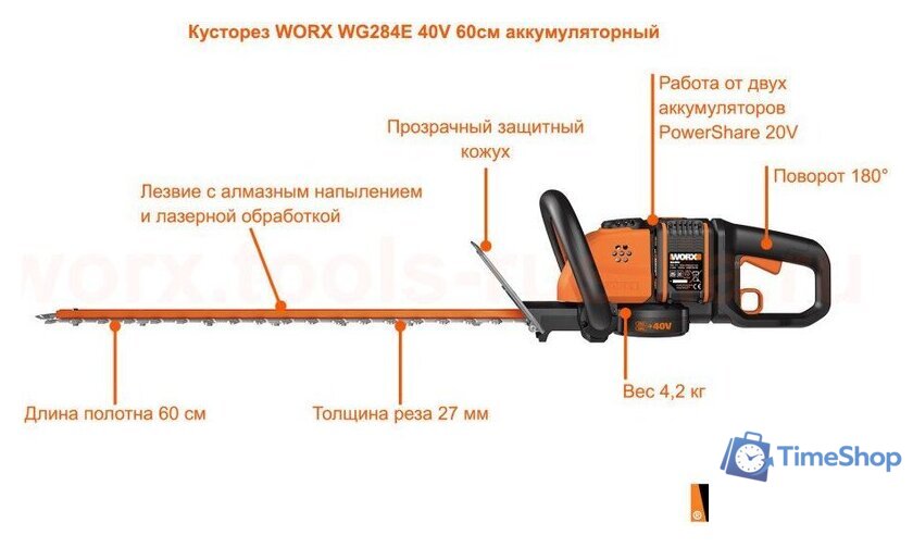 Кусторез Worx WG284E.9 (без АКБ) - Изображение №13 — Интернет-магазин Time-Shop
