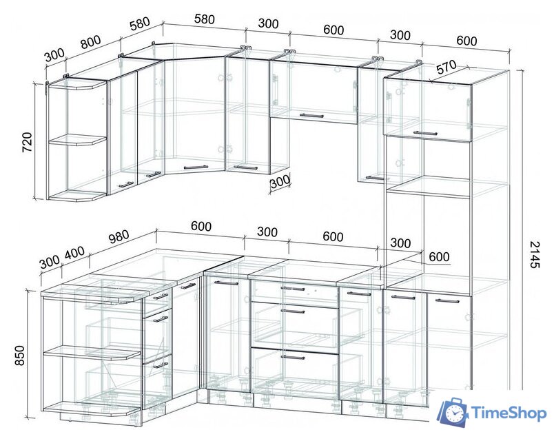 Готовая кухня Интерлиния Мила Лайт 1.68x2.4 левая (белый платинум/дуб золотой/дуб бунратти) - Изображение №5 — Интернет-магазин Time-Shop