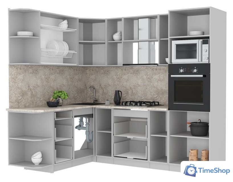 Готовая кухня Интерлиния Мила Лайт 1.68x2.4 левая (белый платинум/дуб золотой/дуб бунратти) - Изображение №3 — Интернет-магазин Time-Shop