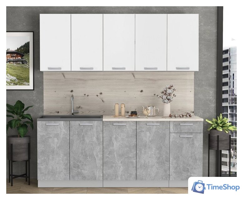 Готовая кухня Интерлиния Мила Лайт 2.0 (белый платинум/бетон/бискайская сосна) - Изображение №3 — Интернет-магазин Time-Shop