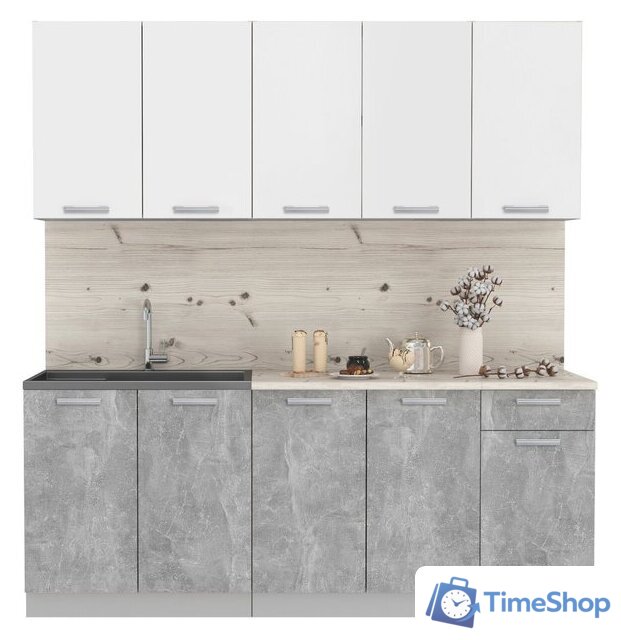 Готовая кухня Интерлиния Мила Лайт 2.0 (белый платинум/бетон/бискайская сосна) - Изображение №1 — Интернет-магазин Time-Shop