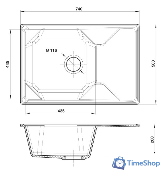 Кухонная мойка GranFest GF-U-740L (серый) - Изображение №3 — Интернет-магазин Time-Shop