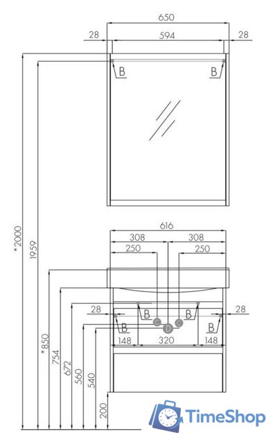  Акватон Тумба под умывальник Нортон 65 1A248801NT010 (белый/дуб эндгр.) - Изображение №4 — Интернет-магазин Time-Shop
