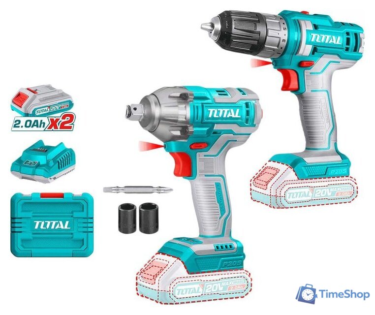  Total TOSLI230702 (шуруповерт, гайковерт, с 2-мя АКБ, кейс) - Изображение №1 — Интернет-магазин Time-Shop