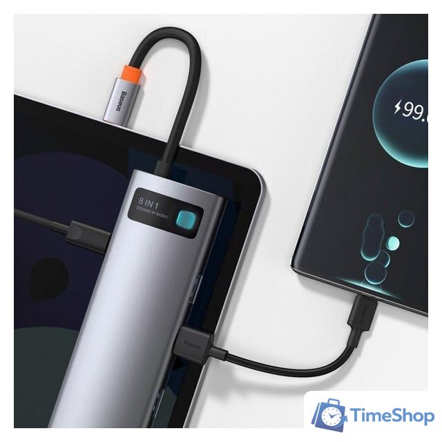 Док-станция Baseus Metal Gleam Series 8-in-1 Multifunctional Type-C HUB Docking Station CAHUB-CV0G - Изображение №7 — Интернет-магазин Time-Shop