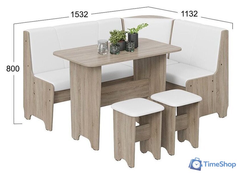 Обеденная группа Трия Техас исп. 1 (дуб сонома трюфель/экокожа белый) - Изображение №2 — Интернет-магазин Time-Shop