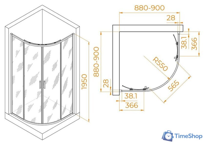 Душевой уголок RGW PA-52B 03085299-14 90x90 (черный/прозрачное стекло) - Изображение №2 — Интернет-магазин Time-Shop