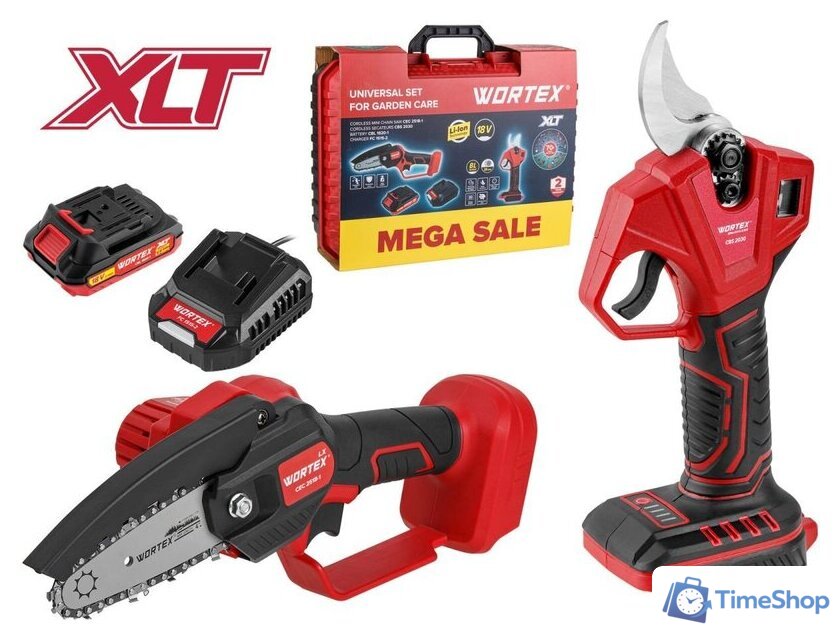 Wortex 1329851 (цепная пила, секатор, 1 АКБ, кейс) - Изображение №1 — Интернет-магазин Time-Shop