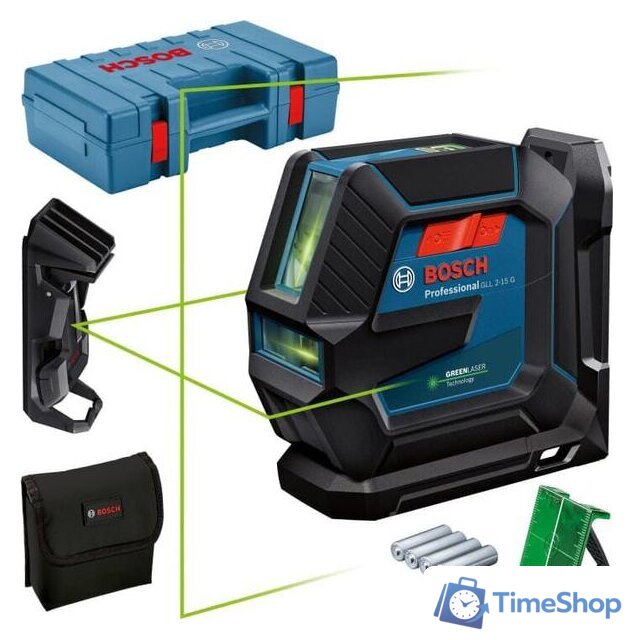 Лазерный нивелир Bosch GLL 2-15 G Professional 0601063W02 (LB 10 + DK 10, кейс) - Изображение №1 — Интернет-магазин Time-Shop