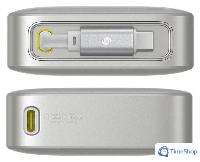 Внешний аккумулятор Baseus Free2Pull Power Bank with Retractable Cable 30W 10000mAh (серый) - Изображение №4 — Интернет-магазин Time-Shop